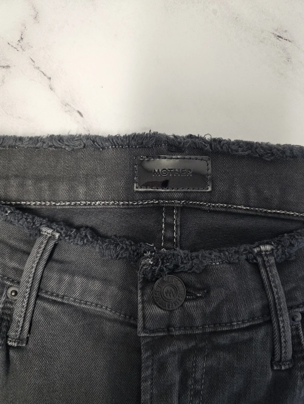MOTHER The Double Fray Charmer Star Embroidered High Skinny Black Gray Jeans 27